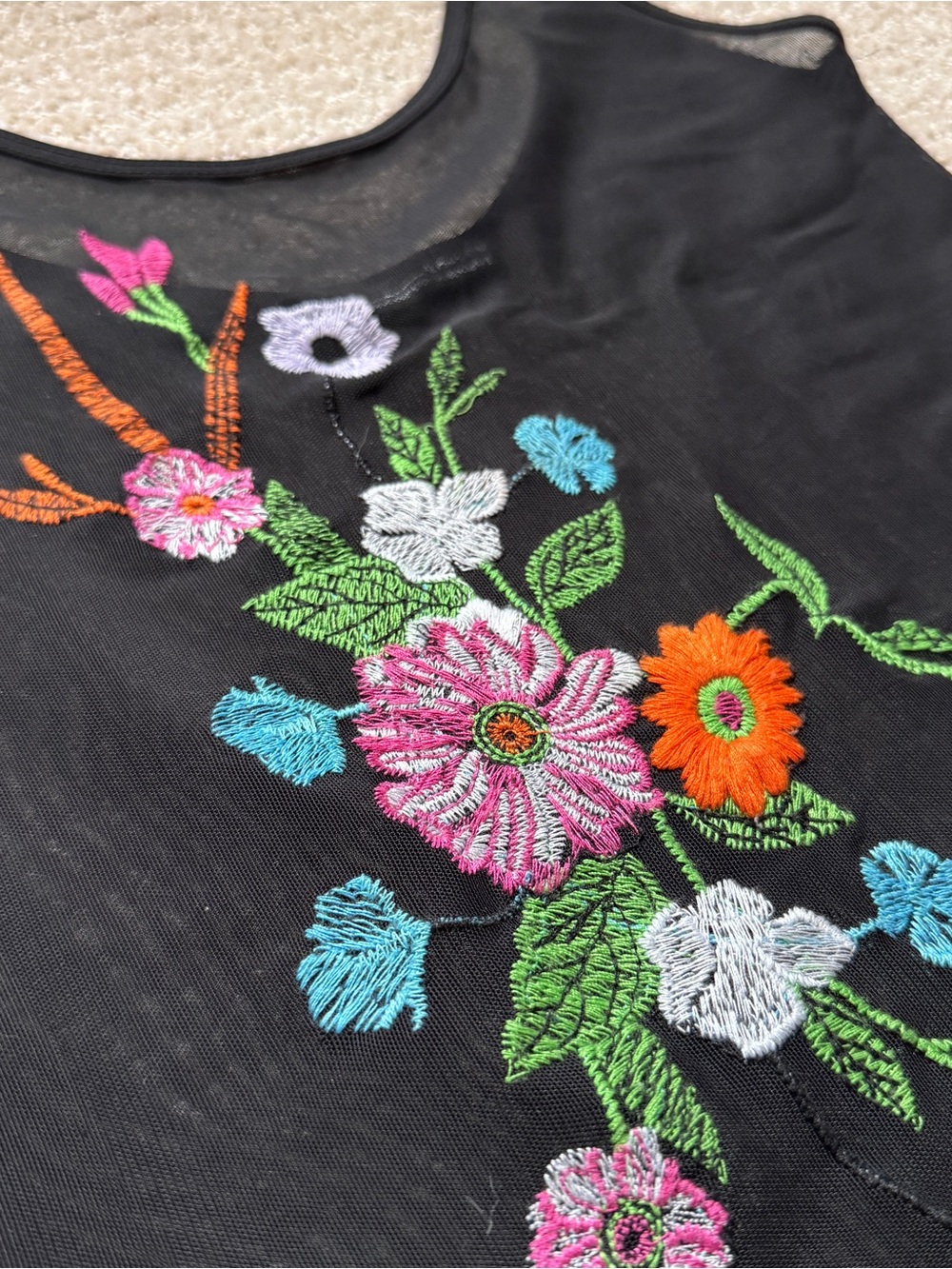 Zara embroidered floral black mesh cami body suit